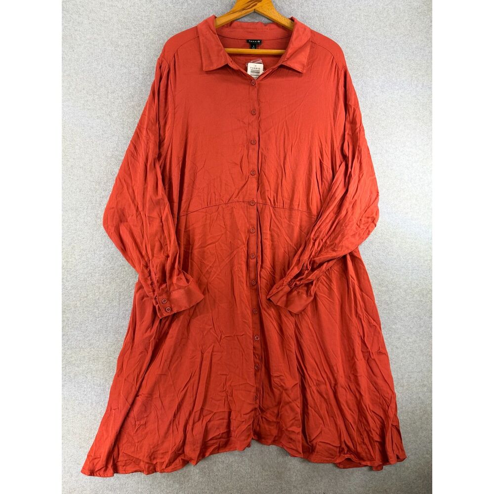 Torrid Plus Size 3X Rust Orange Button Front Shirt Dress 3480